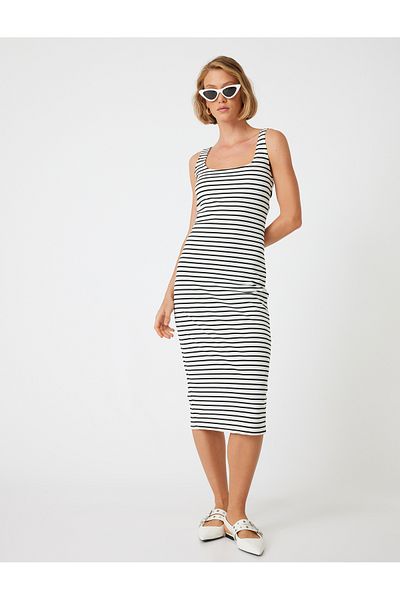 Koton Rochie creion slim cu bretele groase, lungime midi, decolteu în U