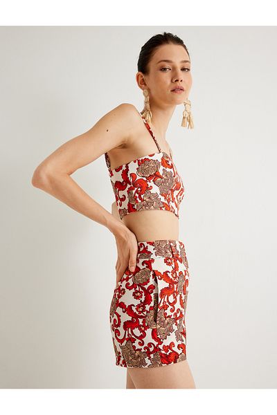 Koton High Waist Pocket Melis Flower Patterned Mini Shorts