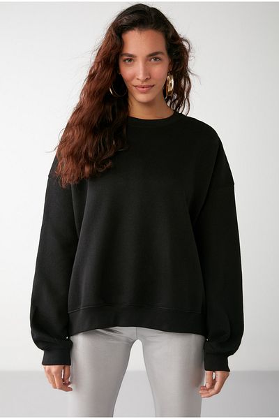 GRIMELANGE Dámská mikina Vaneltına Fleece Inside 3 vlákna Biobavlna Oversize Basic Crew Neck Neck