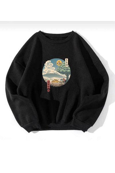 Moda Glo Hanorac oversize unisex Totoro cu imprimeu anime