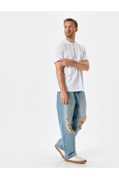 Koton Μπλουζάκι με λαιμόκοψη Basic βαμβακερό κοντό μανίκι