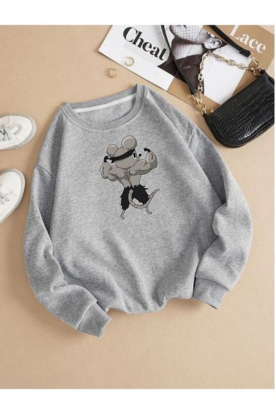 Moda Glo Βαμβακερό φούτερ Unisex Muscular Back Printed Crew Neck