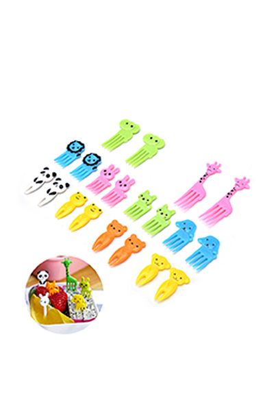 Choice 10pcs Animal Fruit Fork Food Grade Plastic Mini Cartoon Kids Cake Fruit Toothpick Bento Lunch Ben...