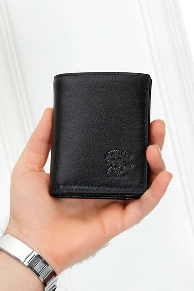Newish Polo Ανδρικό μαύρο γνήσιο δέρμα - Σετ πορτοφόλι και θήκη για κέρματα
