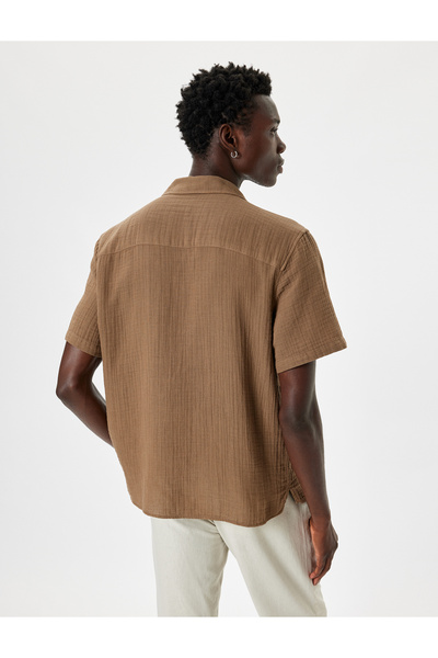 Koton Памучна риза с къс ръкав - текстуриран детайл с джоб