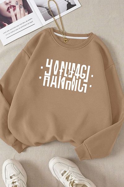 Moda Glo Βαμβακερό φούτερ Unisex Hanımcı Crew Neck