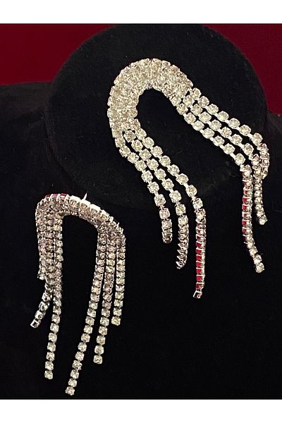 Hepimizin Silver Jewelled Tasseled Dangle Evening Dress Earrings