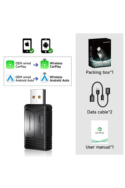 Choice H-air 2025 New Heyincar 2in1 Smart Wireless Android Auto Adapter Carplay Wireless For Volvo Mg Be
