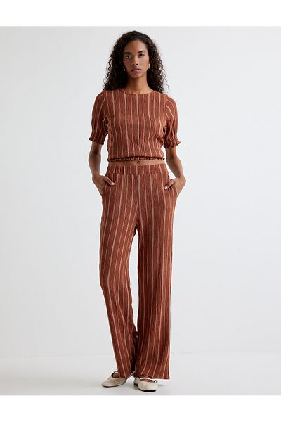 Koton Pocketed Textured Standard Waist Wide Leg Pants