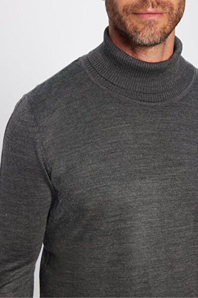 Tudors Erkek Slim Fit Dar Kesim Yumuşak Dokulu Tüylenmeyen Gri Tam Balıkçı Yaka Triko Kazak
