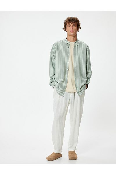 Koton Long Sleeve Slim Fit Cotton Shirt - Buttoned Collar Detail