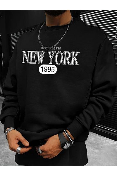Moda Glo Унисекс суитшърт с окъл деколте и щампа New York