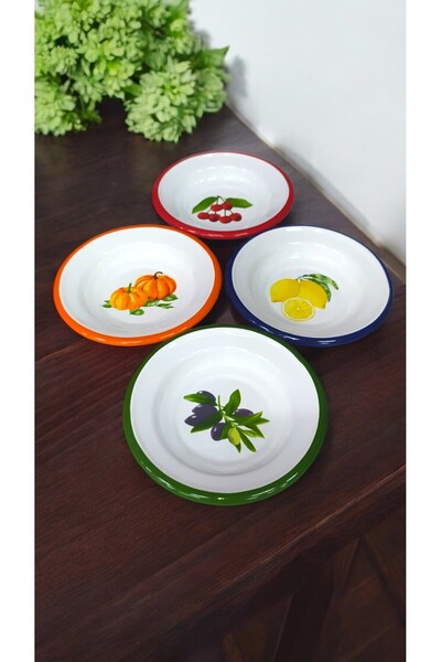 EMAYE TEZGAHI 10 Parça Emaye Set, Meze Seti, Kahvaltı Seti, Retro, Çeyizlik, Sini, Tabak, Sosluk, 10'lu Set