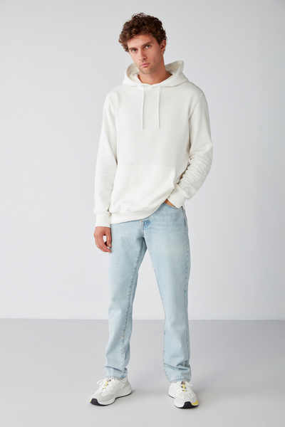 GRIMELANGE Ανδρικό φούτερ Jorge με μαλακή κουκούλα από οργανικό βαμβάκι καγκουρό κανονικό εκρού