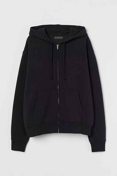 Moda Glo Hanorac negru cu glugă, cu fermoar