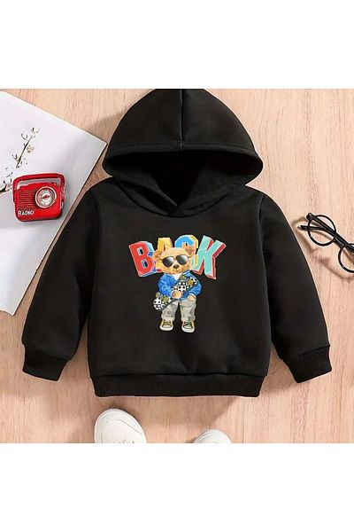 Moda Glo Unisex Children's Back Lettered Bear Printed Sweatshirt