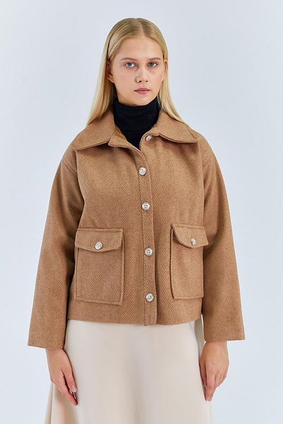 Mixray 4410 Femei - Palton scurt Camel Houndstooth