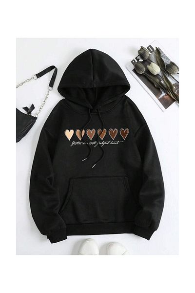 Moda Glo Hanorac unisex cu imprimeu inimă maro