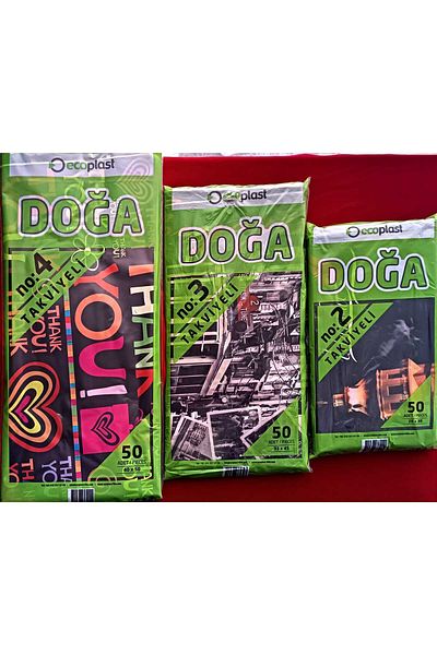 ECOPLAST 3 Pack Reinforced Printed Store Bag - 3X50 cm (150 Pcs), 26X38-33X45-40X50 cm