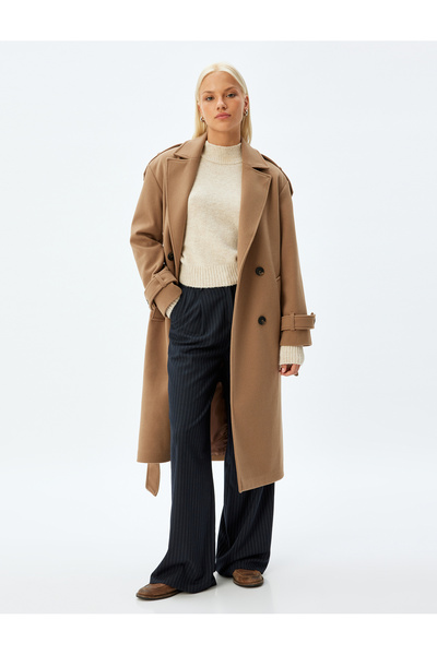 Koton Palton la două piepturi Stamper - cu detaliu epoleți, curea și buzunare