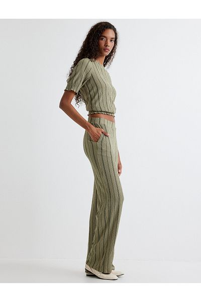 Koton Pocketed Textured Standard Waist Wide Leg Pants