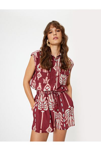 Koton X Melis Ağazat – ärmelloses Hemd mit Blumenmuster, ethnischem Muster, Viskosestoff, Taschendetail, bequeme Passform