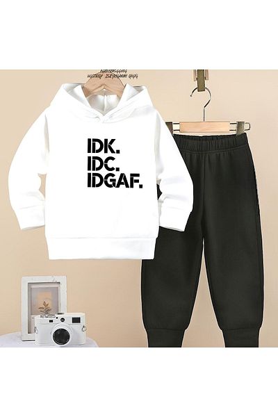 BENROMA Unisex Kids Tracksuit Set - Idk Printed, Oversize Fit