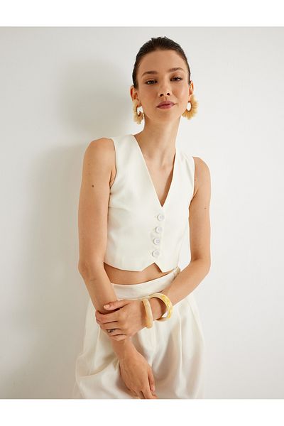 Koton V-Neck Melis Crop Vest