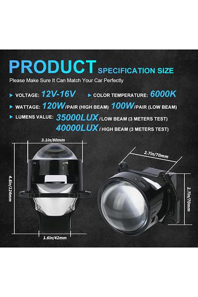 Choice 120W 2 pcs NLpear 2PCS 3 Inch Bi LED Projector Headlights Lenses for Hella LED Lights Projector 120W
