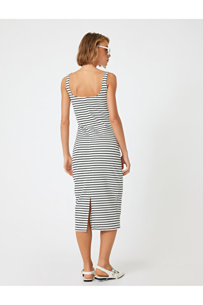 Koton Midi Boy Kalem Elbise Kalın Askılı U Yaka Slim Fit