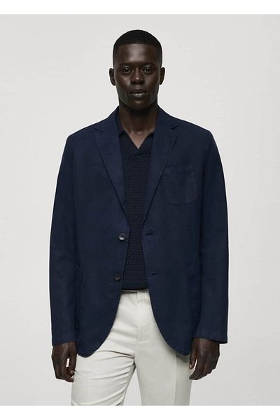 MANGO Man Μπουφάν blazer σε λεπτή εφαρμογή από λινό-βαμβακερό μείγμα
