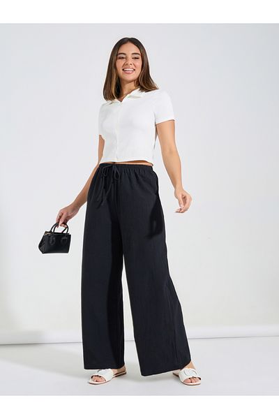 Luxewave By Styli Solid Wide Leg Pants with Drawstring