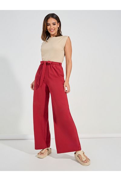 Causey By Styli High Rise Wide Leg Pants with Self Tie Up