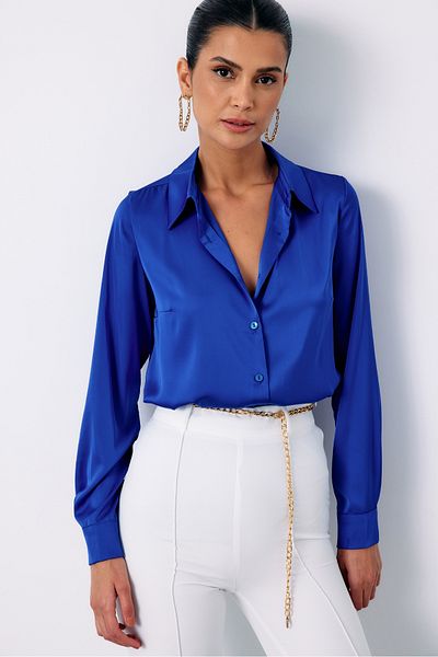 Sateen Sax Blue Satin Shirt