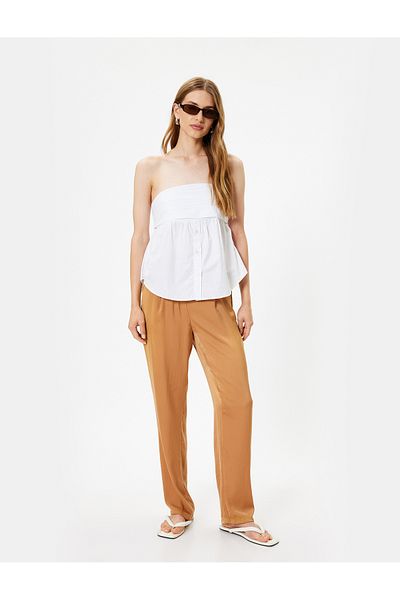 Koton Aerobin Satin Carrot Cut Trousers - Pockets and Pleat Detail