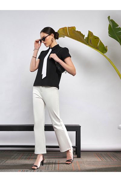 Sassafras By Styli Solid Knit Bell Bottom Pants