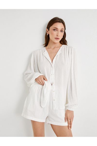 Koton Oversize-Shirt mit Ballonärmeln und Metallic-String – vorherrschender Kragen