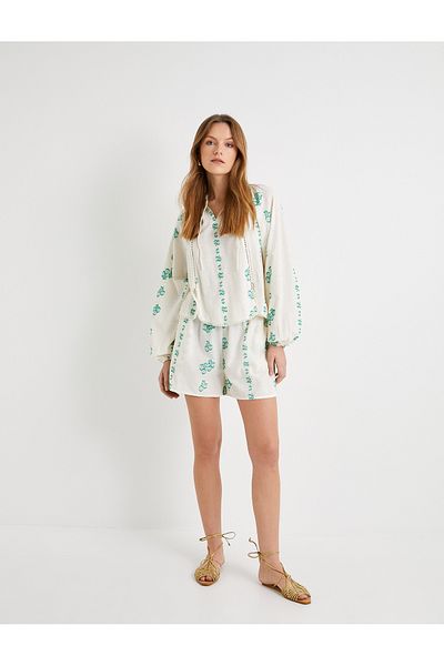 Koton Lace-Up Mini Shorts - Floral Patterned Pockets