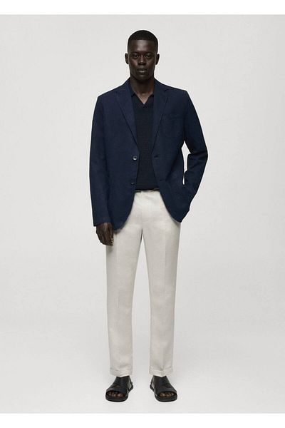MANGO Man Μπουφάν blazer σε λεπτή εφαρμογή από λινό-βαμβακερό μείγμα