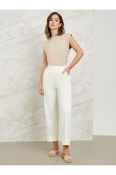 Styli High Rise Relaxed Fit Tailored Pants with Folded Hem