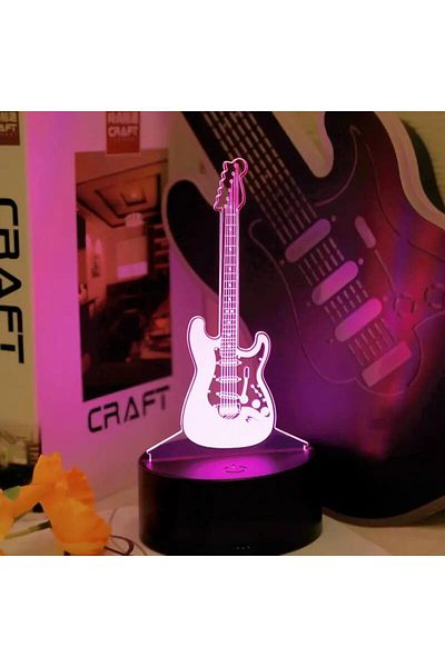 WLFYS 7 Colors 1pc Guitar 3d Night Light, 3d Optical Illusion Lamp With Touch, 7-color Changing Ambient Li