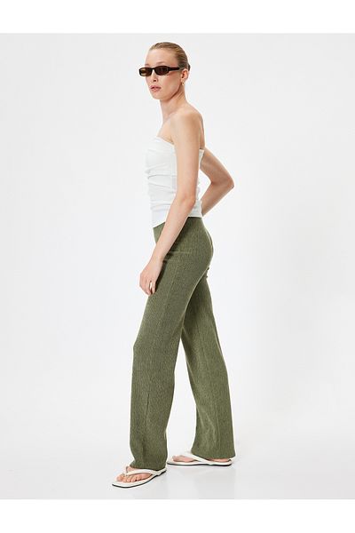 Koton Standard Waist Textured Straight Leg Trousers