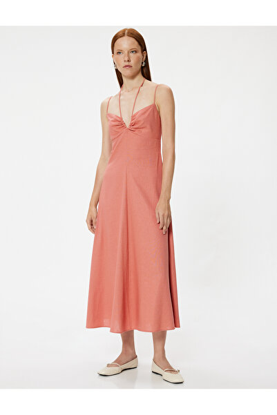 Koton Uzun Keten Elbise Askılı Boyundan Bağlama Detaylı