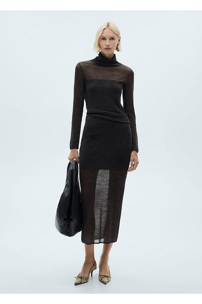 MANGO Woman Pulover cu guler înalt semi-transparent