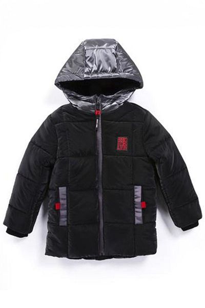 Minigimin Cicileri 6-9 Years Boy Bright Black Quilted Flowers of My Mini Welsoft Coat