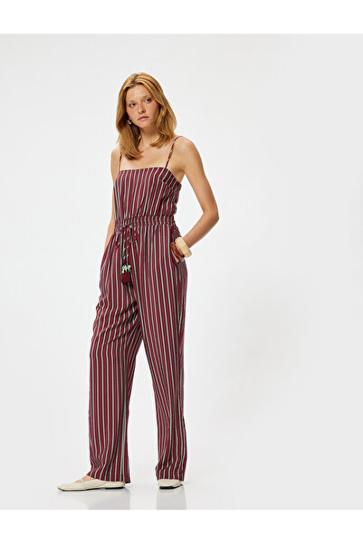 Koton X Melis Ağazat - Viskon Tulum İnce Askılı Bol Paça Cepli Beli Lastikli