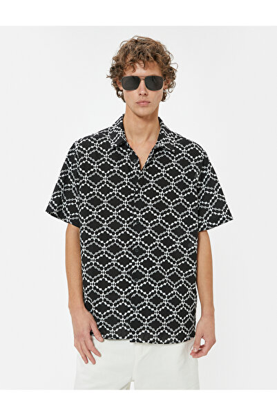 Koton Geometric Embroidered Cotton Short Sleeve Shirt