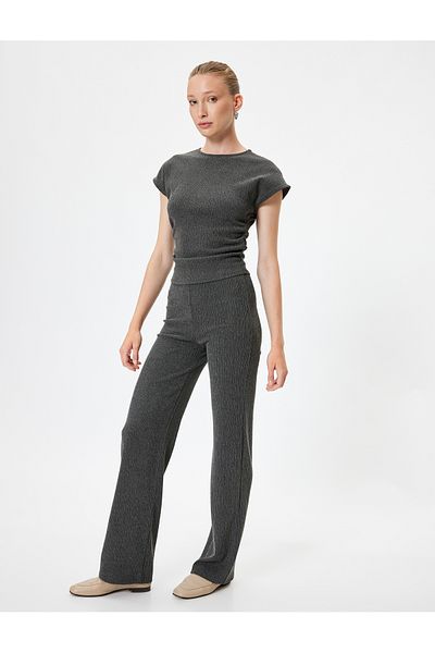 Koton Standard Waist Textured Straight Leg Trousers