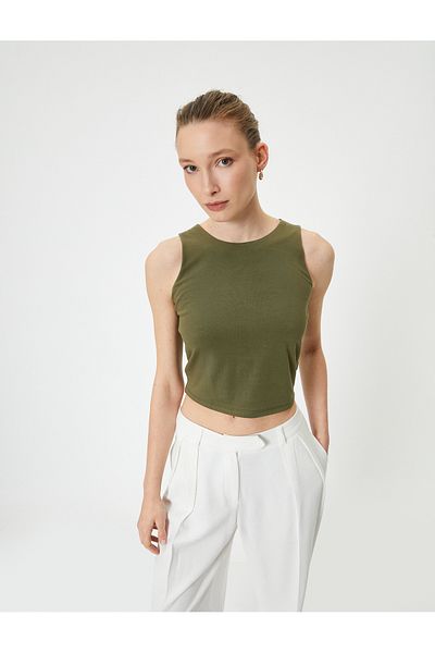 Koton Crop Tank Top aus Baumwolle mit Rundhalsausschnitt – Standardschnitt