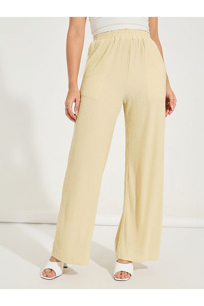 Luxewave By Styli Textured Elastic Waistband Straight Leg Pants